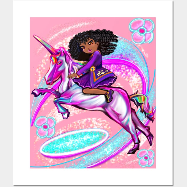 Curly hair Princess on a unicorn pony - black girl with curly afro hair on a horse. Black princess Wall Art by Artonmytee